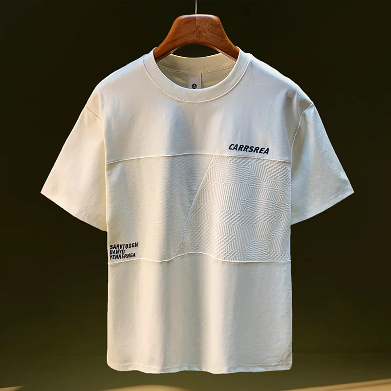 High end thin short sleeved T-shirt men's summer letter embroidery loose half sleeved T-shirt design sense patchwork top
High end thin short sleeved T-shirt men's summer letter embroidery loose half sleeved T-shirt design sense patchwork top