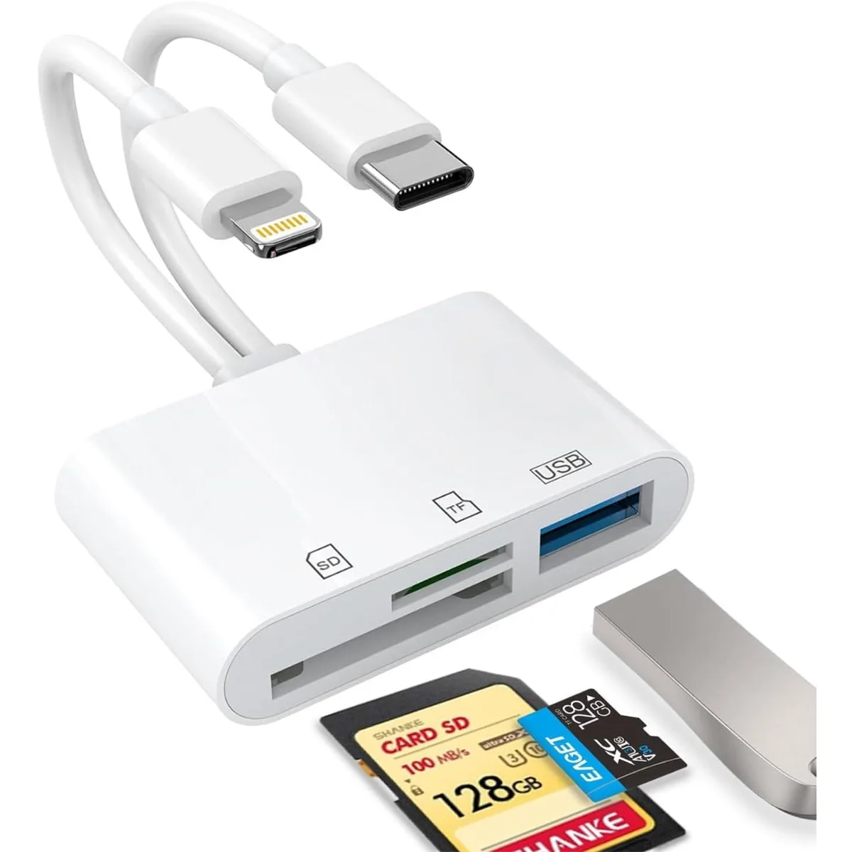 SD Card Reader for iPhone, iPad, USB C and Lightning Dual Port SD Card Adapter, for Camera Adapter, Support SD Micro SD USB 3.0
SD Card Reader for iPhone, iPad, USB C and Lightning Dual Port SD Card Adapter, for Camera Adapter, Support SD Micro SD USB 3.0