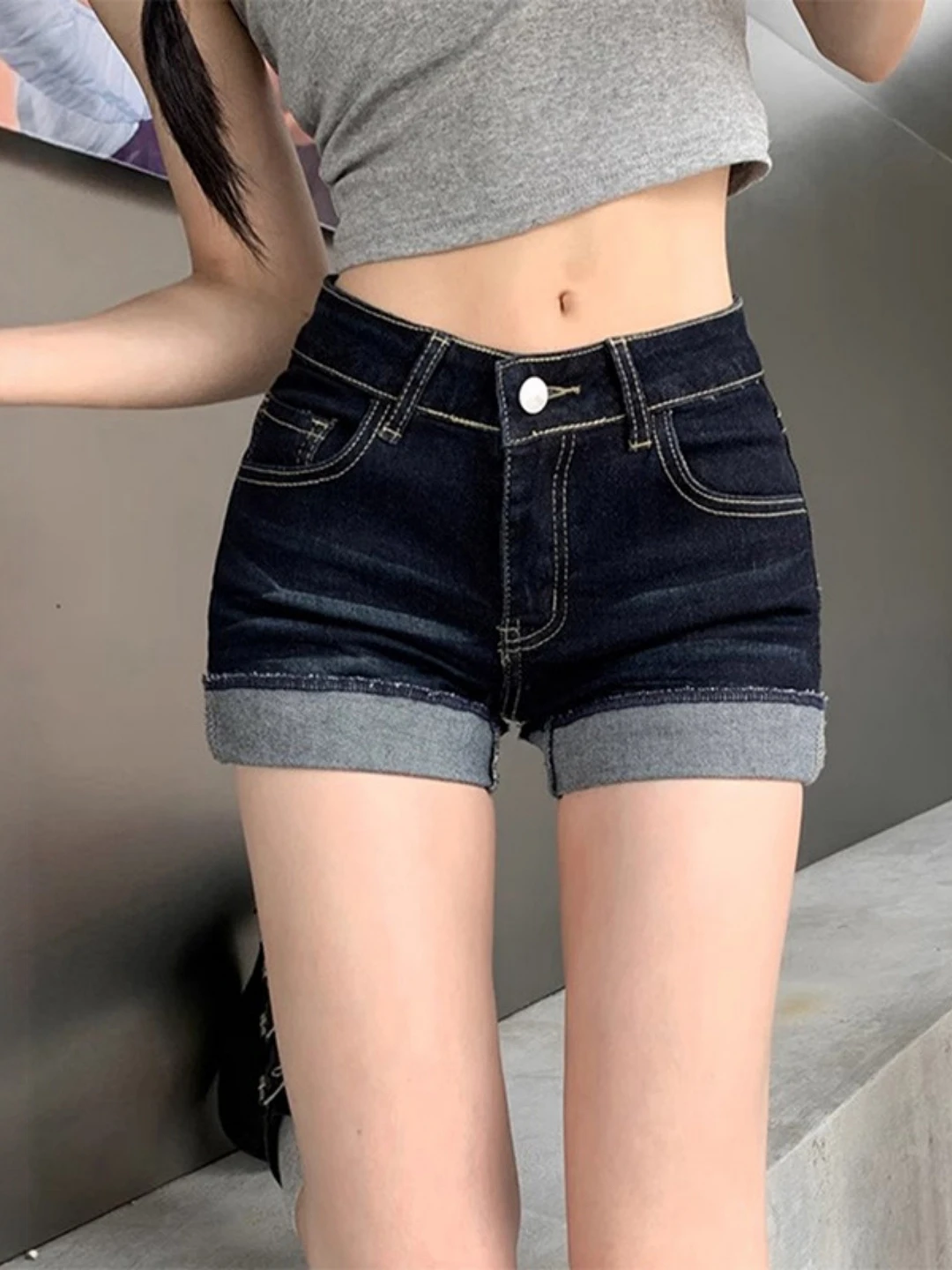 Deep Blue High Waist A-Line Denim Shorts Women's Summer plus Size Slimming Tight Fit Hot Pants Commute Style Micro Stretch
Deep Blue High Waist A-Line Denim Shorts Women's Summer plus Size Slimming Tight Fit Hot Pants Commute Style Micro Stretch