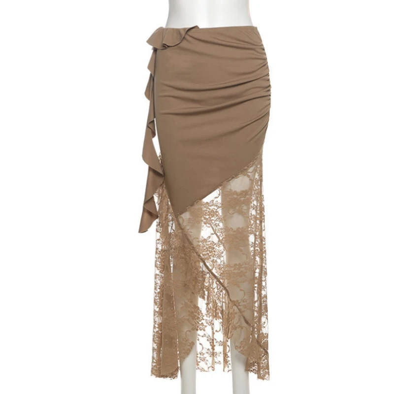 Brown Mesh Patchwork Long Skirts Women Elastic Waist Ruched Ruffles Tassel Fashion Elegant Ladies Skirts
Brown Mesh Patchwork Long Skirts Women Elastic Waist Ruched Ruffles Tassel Fashion Elegant Ladies Skirts
