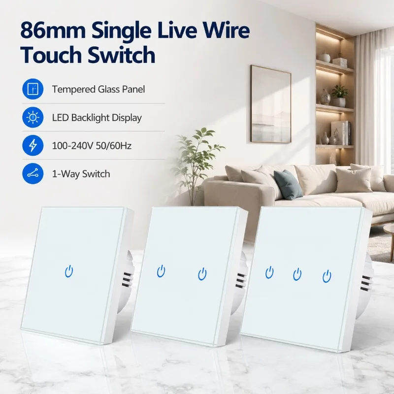 86mm European Standard Tempered Glass Single-pole Switch Panel 1/2/3 Gang Single-wire Recessed Dimmer Touch Lighting Accessories
86mm European Standard Tempered Glass Single-pole Switch Panel 1/2/3 Gang Single-wire Recessed Dimmer Touch Lighting Accessories