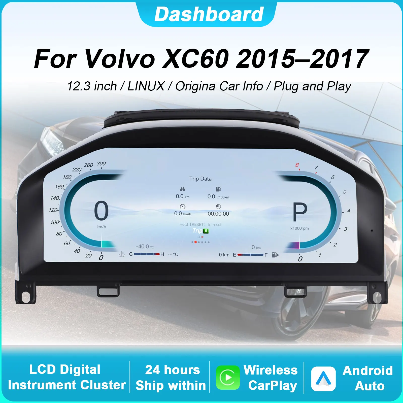 Digital Instrument Cluster For Volvo XC60 2015–2017 Speedometer 12.3”HD screen1920*720/Supports CarPlay / Android Auto/Plug&Play
Digital Instrument Cluster For Volvo XC60 2015–2017 Speedometer 12.3”HD screen1920*720/Supports CarPlay / Android Auto/Plug&Play