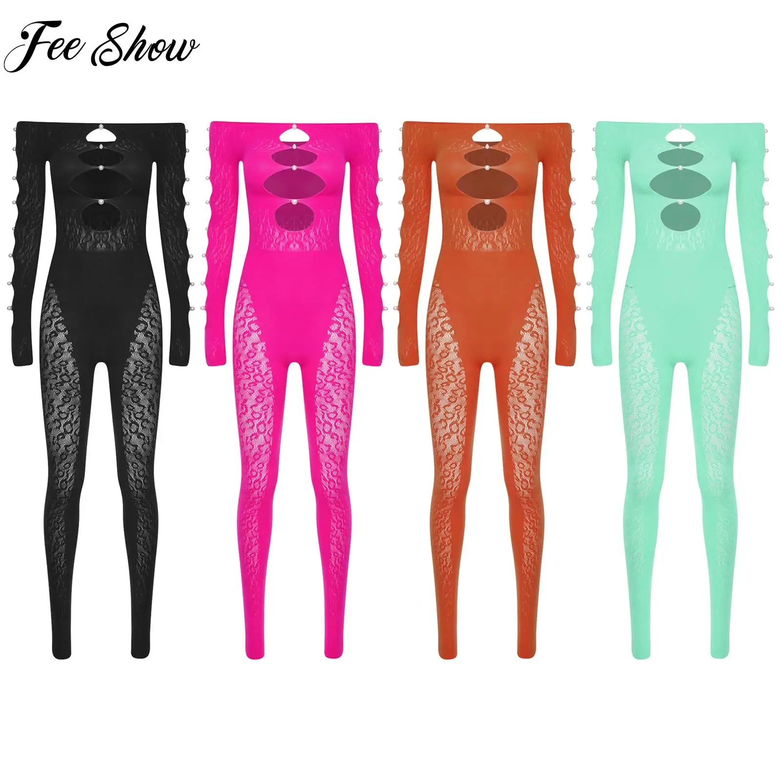 Womens Gym Workout Off-Shoulder Cutout Jumpsuit Long Sleeve Artificial Pearls See-Through Bodysuit Music Festival Party Clubwear
Womens Gym Workout Off-Shoulder Cutout Jumpsuit Long Sleeve Artificial Pearls See-Through Bodysuit Music Festival Party Clubwear