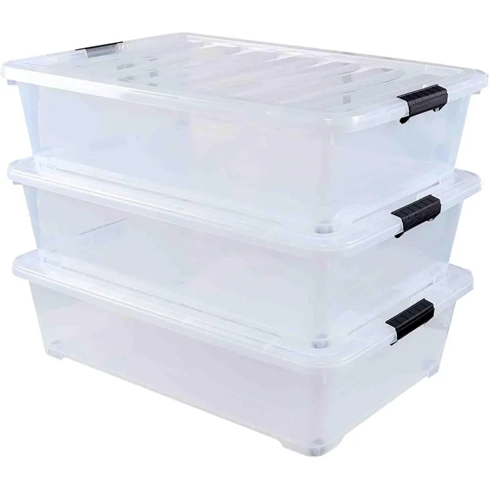 Set of 3 Large Under Bed Plastic Storage Bins with Lids, 50 L Clear Plastic Latch Storage Box with Wheels
Set of 3 Large Under Bed Plastic Storage Bins with Lids, 50 L Clear Plastic Latch Storage Box with Wheels
