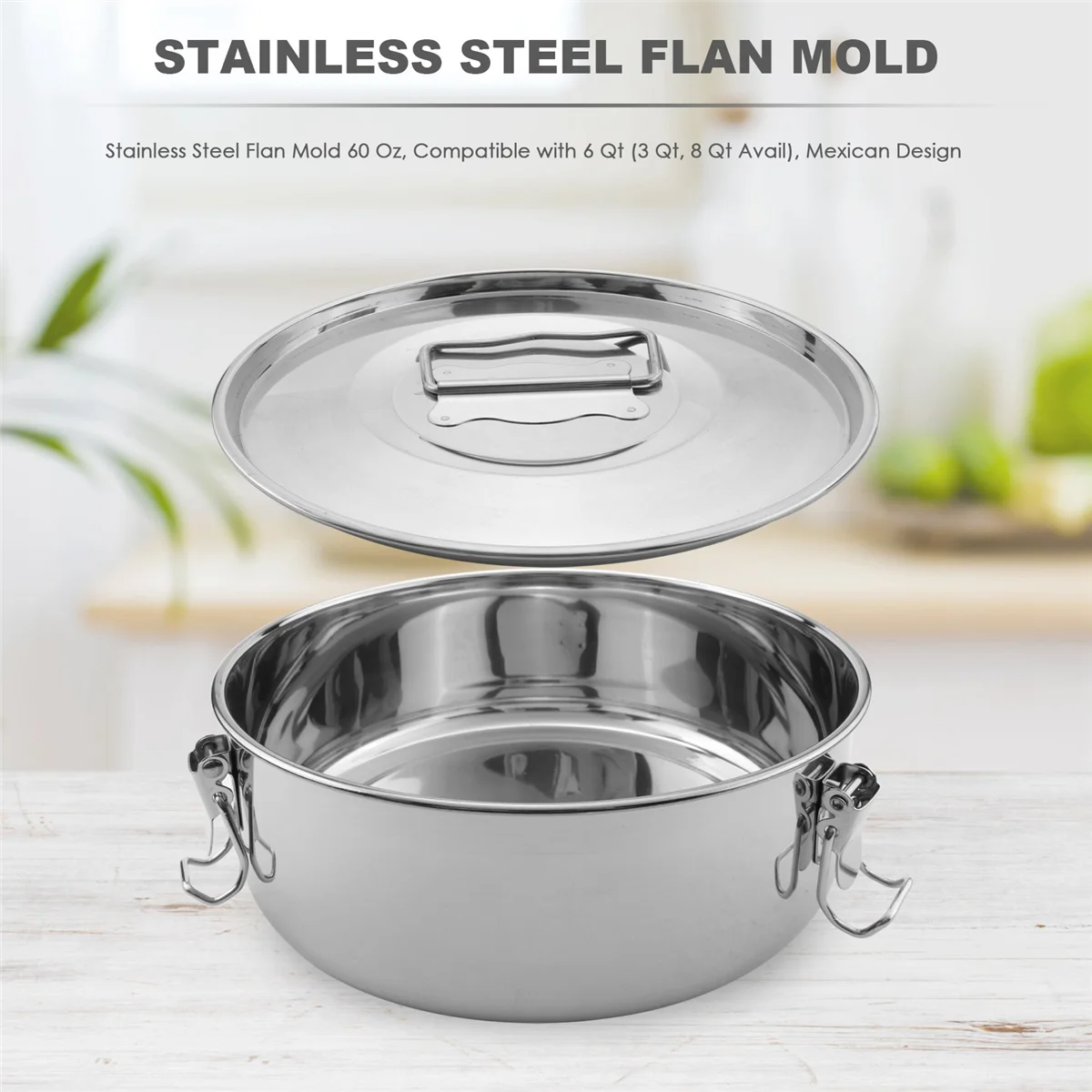 Flan MoldStainless Steel Flan Mold 60 Oz, Compatible with 6 Qt (3 Qt, 8 Qt Avail), Mexican Design
Flan MoldStainless Steel Flan Mold 60 Oz, Compatible with 6 Qt (3 Qt, 8 Qt Avail), Mexican Design