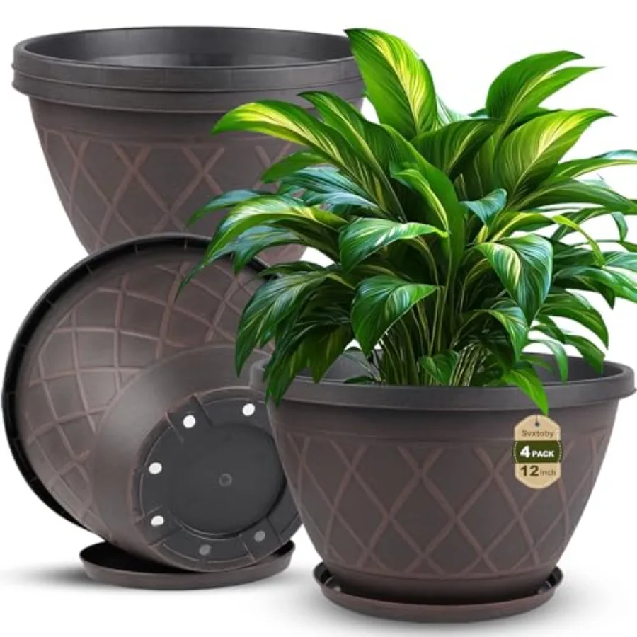 4 Pack Pots for Plants, Decorative Plastic Flower Pots with Draage Hole and Saucer, Modern Large Planters for Outdoor door Plan
4 Pack Pots for Plants, Decorative Plastic Flower Pots with Draage Hole and Saucer, Modern Large Planters for Outdoor door Plan