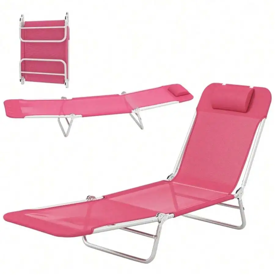 Adjustable 5-Position Reclining Beach Chair Foldable Portable Sun Lounger With Pillow Quick Dry Mesh Pink
Adjustable 5-Position Reclining Beach Chair Foldable Portable Sun Lounger With Pillow Quick Dry Mesh Pink
