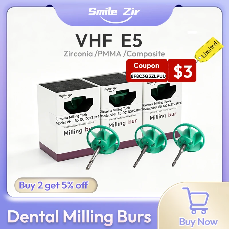VHF E5 E4 Dental Fan Milling Burs for Zirconia PMMA DC NC Diamond Coating Cutter D3 Dental Lab Grinding CAD CAM Grinding Drills
VHF E5 E4 Dental Fan Milling Burs for Zirconia PMMA DC NC Diamond Coating Cutter D3 Dental Lab Grinding CAD CAM Grinding Drills