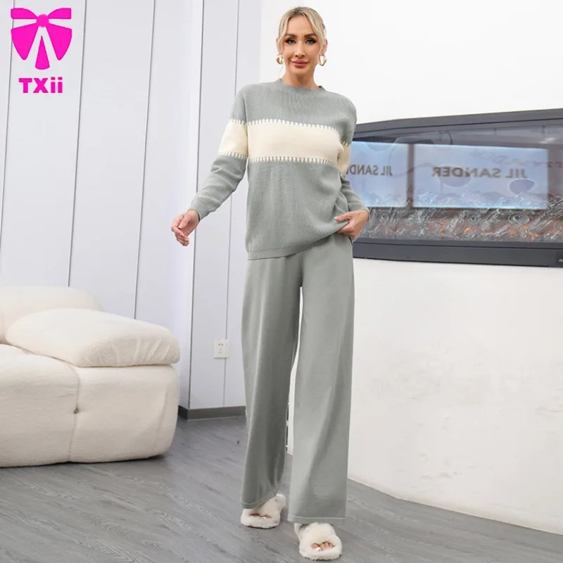 Осень/зима 2023, новая свободная толстовка с капюшоном, вязаный женский комплект из двух предметов, комплект женских брюк контрастного цвета 
Осень/зима 2023, новая свободная толстовка с капюшоном, вязаный женский комплект из двух предметов, комплект женских брюк контрастного цвета