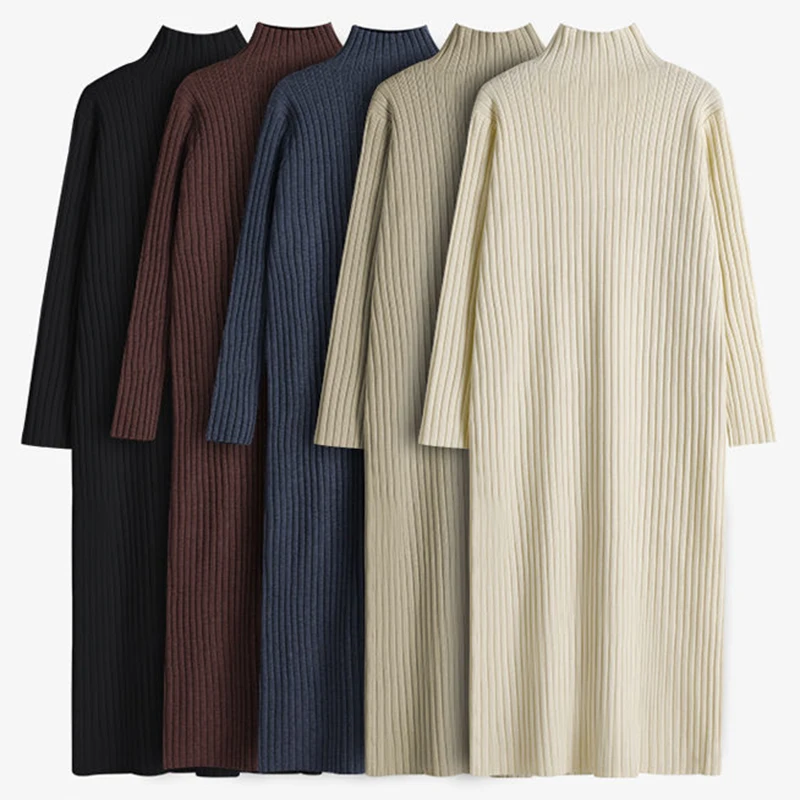 2023 Half High Collar Loose Knitted Dresses Autumn Winter Casual Women Sweater Dresses Fashion Bottom Female Dresses
2023 Half High Collar Loose Knitted Dresses Autumn Winter Casual Women Sweater Dresses Fashion Bottom Female Dresses
