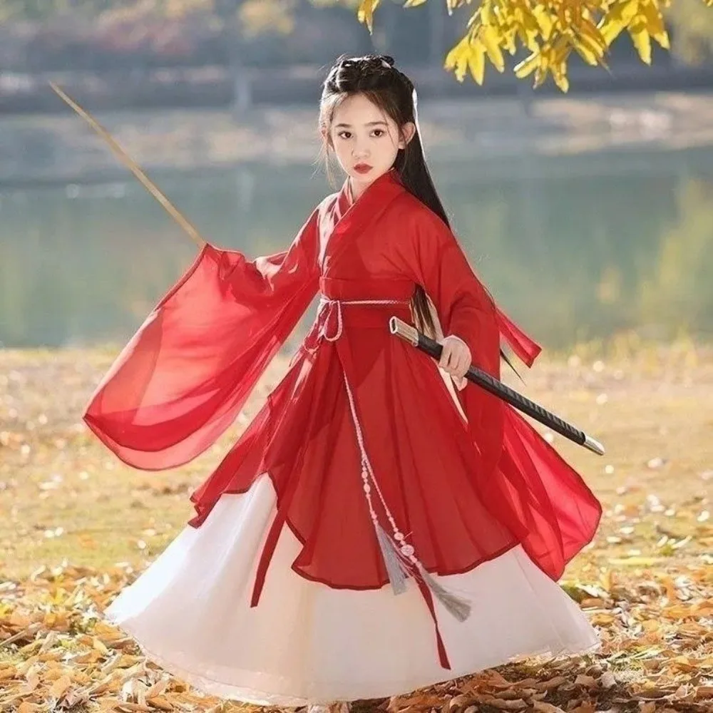 Red Hanfu Dress for Girls - Warring States Robe, Wei-Jin Dynasty Cross-Collar Ancient Costume Chinese Fairy Style Outfit
Red Hanfu Dress for Girls - Warring States Robe, Wei-Jin Dynasty Cross-Collar Ancient Costume Chinese Fairy Style Outfit