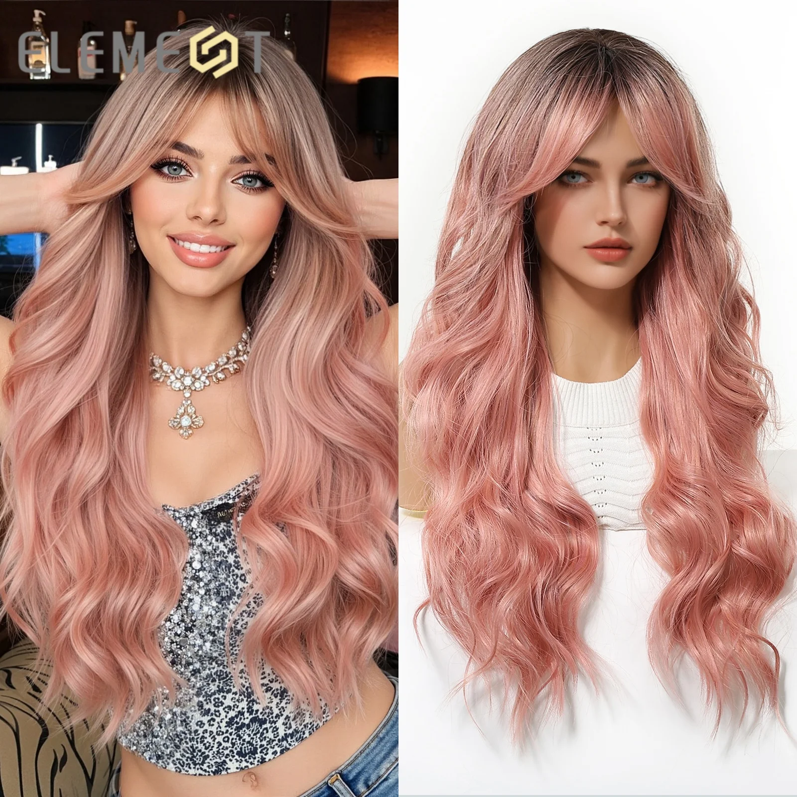 ELEMENT Black Brown to Pink Ombre Long Wavy Synthetic Wig with Curtain Bangs for Women Heat Resistant Hair for Daily Party Use
ELEMENT Black Brown to Pink Ombre Long Wavy Synthetic Wig with Curtain Bangs for Women Heat Resistant Hair for Daily Party Use