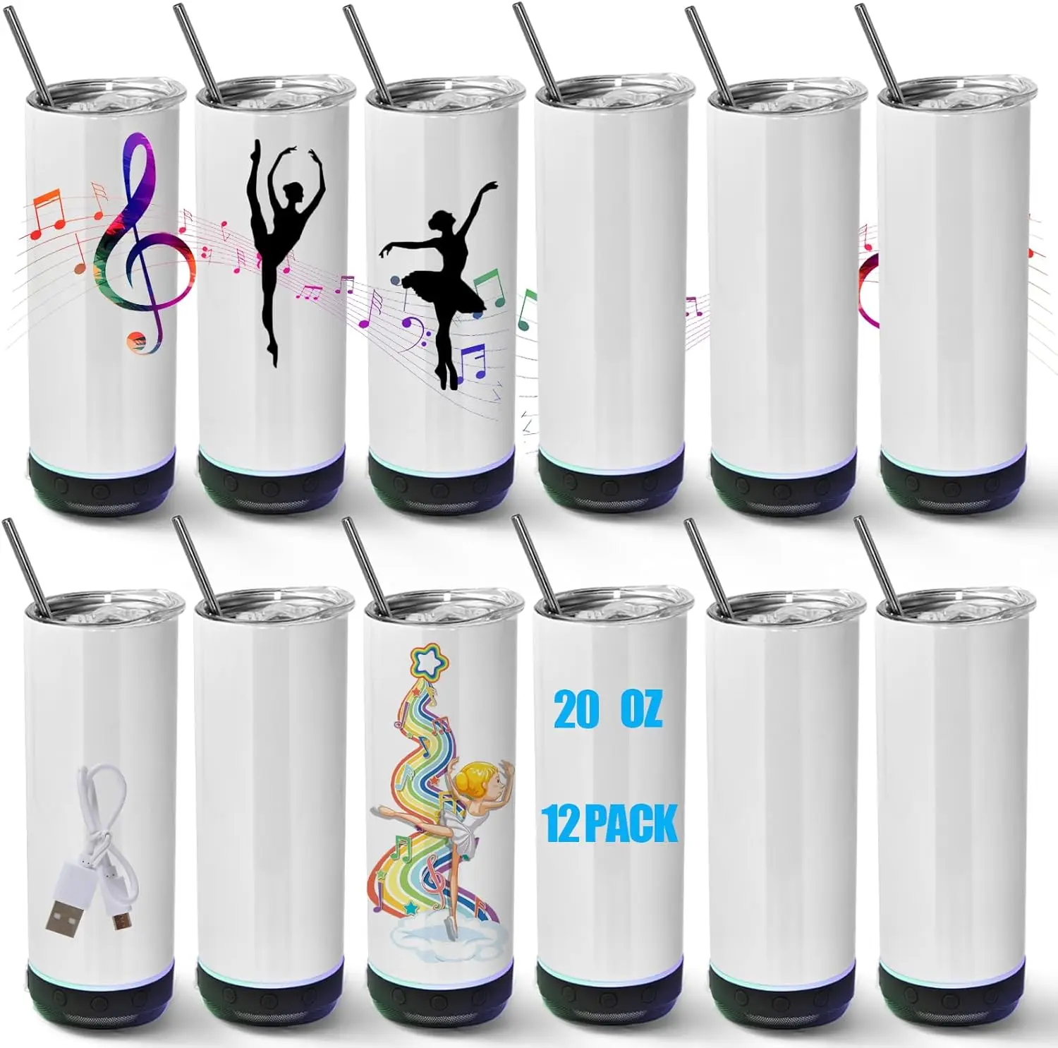 20oz Music Speaker Tumbler, 12 pack Sublimation Tumbler with speaker, Stainless Steel Double Wall Speaker Tumbler with lid and s
20oz Music Speaker Tumbler, 12 pack Sublimation Tumbler with speaker, Stainless Steel Double Wall Speaker Tumbler with lid and s
