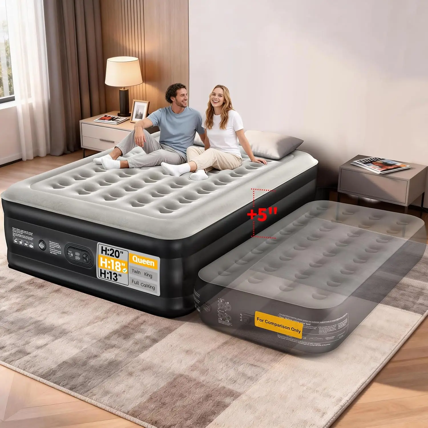 Queen Air Mattress with Built-in Pump, 18" Raised Inflatable Bed, Upgraded Surface for Home Camping, Portable Sleeping Solution
Queen Air Mattress with Built-in Pump, 18" Raised Inflatable Bed, Upgraded Surface for Home Camping, Portable Sleeping Solution
