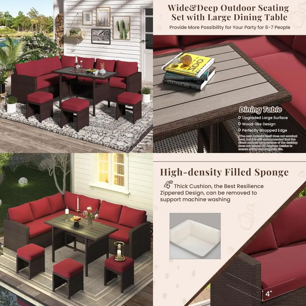 7-Piece Outdoor Sectional Sofa Set with Weatherproof Cover, All-Weather Wicker Rattan Couch and Dining Table
7-Piece Outdoor Sectional Sofa Set with Weatherproof Cover, All-Weather Wicker Rattan Couch and Dining Table