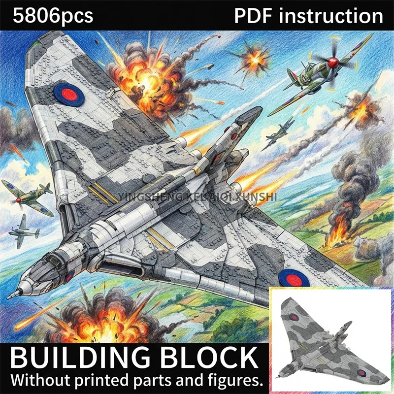 Модель самолета-бомбардировщика V-образного типа «Дельта» в стиле холодной войны, камуфляж, военный конструктор, для 244945 MOC
Модель самолета-бомбардировщика V-образного типа «Дельта» в стиле холодной войны, камуфляж, военный конструктор, для 244945 MOC