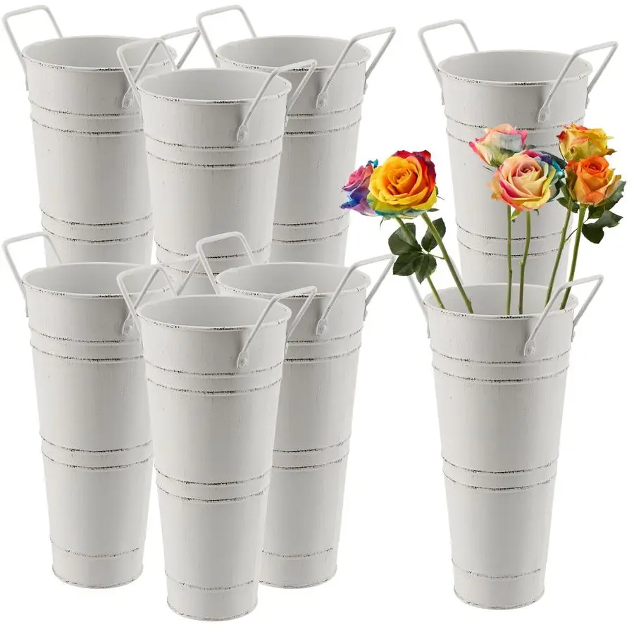 Pack 9 Inch Tall Galvanized Flower Bucket, Beige Farmhouse French Flower Bucket with Handle, Rustic Vintage Metal Vases for Flow
Pack 9 Inch Tall Galvanized Flower Bucket, Beige Farmhouse French Flower Bucket with Handle, Rustic Vintage Metal Vases for Flow