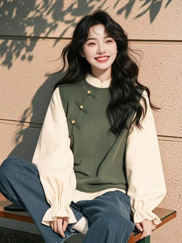Весна 2026: Новая модная зеленая толстовка в китайском стиле, корейский ленивый стиль, имитация двухслойности, повседневный свободный крой, с пуговицами
Весна 2026: Новая модная зеленая толстовка в китайском стиле, корейский ленивый стиль, имитация двухслойности, повседневный свободный крой, с пуговицами