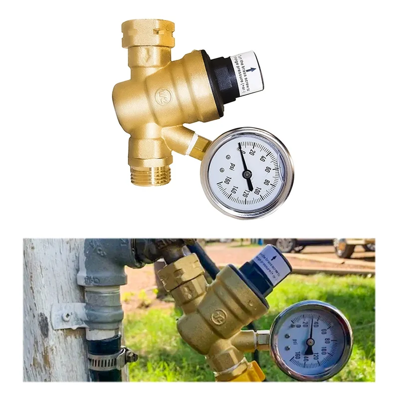 RV Water Pressure Regulator Valve Brass With Gauge And Inlet Screened Filter For Camper Trailer
RV Water Pressure Regulator Valve Brass With Gauge And Inlet Screened Filter For Camper Trailer