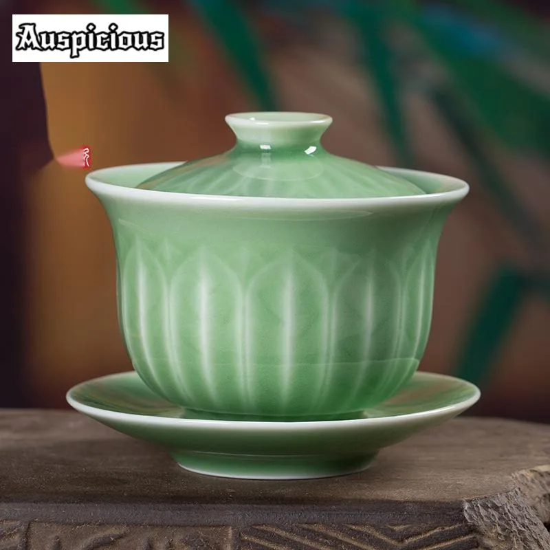 150ml Creative Longquan Celadon Gaiwan Antique Handmade Lotus Petal Tea Tureen Zen Tea Maker Cover Bowl Cha Tea Services Craft
150ml Creative Longquan Celadon Gaiwan Antique Handmade Lotus Petal Tea Tureen Zen Tea Maker Cover Bowl Cha Tea Services Craft
