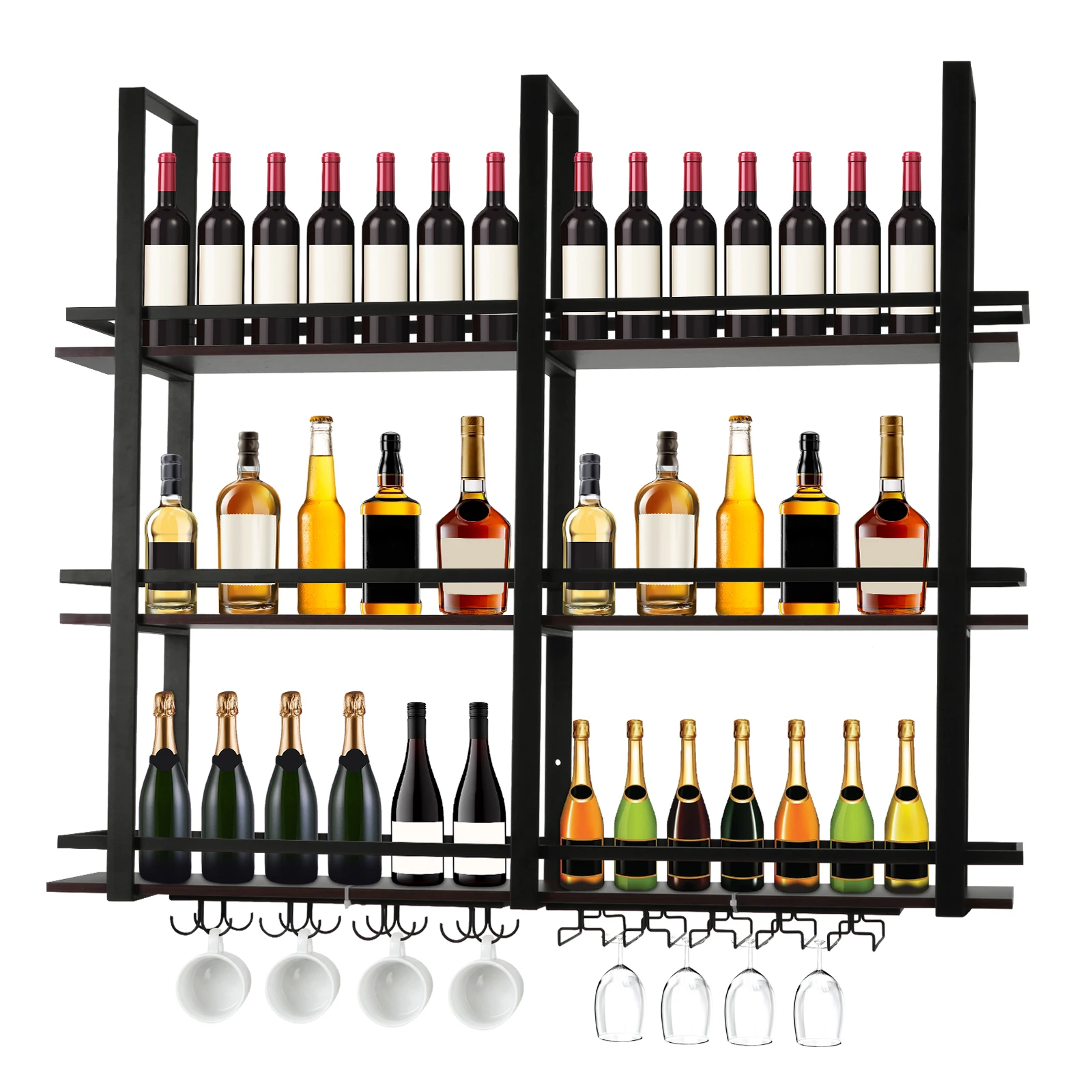 Трехуровневая настенная металлическая полка для вина с держателями для бокалов для дома, кухни, столовой, кофейни
Трехуровневая настенная металлическая полка для вина с держателями для бокалов для дома, кухни, столовой, кофейни