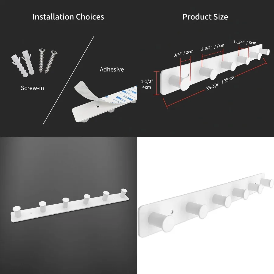 Настенная вешалка для одежды с 6 круглыми вешалками с белой отделкой, клейкой и ввинчивающимися крючками из нержавеющей стали для подвешивания шапок, полотенец 
Настенная вешалка для одежды с 6 круглыми вешалками с белой отделкой, клейкой и ввинчивающимися крючками из нержавеющей стали для подвешивания шапок, полотенец