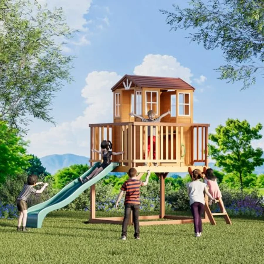 Outdoor wooden playhouse for kids aged 3-12, natural wood finish, growth chart and interactive play kitchen included, easy asse
Outdoor wooden playhouse for kids aged 3-12, natural wood finish, growth chart and interactive play kitchen included, easy asse