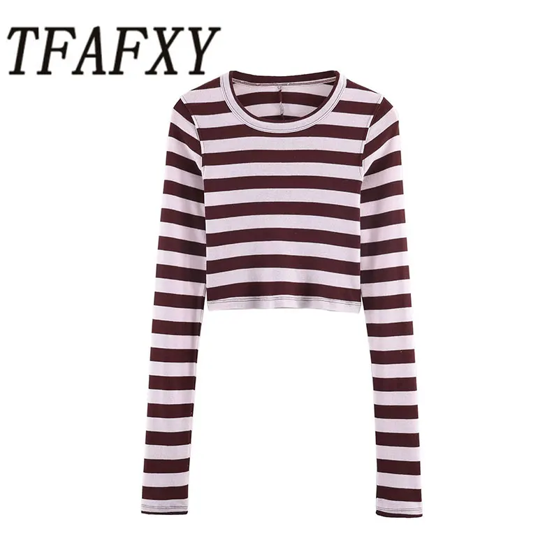 TFAFXY 2026 Spring Women Casual Striped Top Long Sleeve T-Shirt Fashion Top Slim Fit Tops For Women Streetwear Holiday Crop Tops
TFAFXY 2026 Spring Women Casual Striped Top Long Sleeve T-Shirt Fashion Top Slim Fit Tops For Women Streetwear Holiday Crop Tops