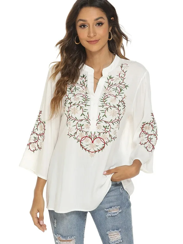 Vyshyvanka Embroidery White Blouse Shirt Floral Cotton Mexican Shirt Women Hippie Vintage Chic 23XL Loose Holiday Ethnic Tops
Vyshyvanka Embroidery White Blouse Shirt Floral Cotton Mexican Shirt Women Hippie Vintage Chic 23XL Loose Holiday Ethnic Tops