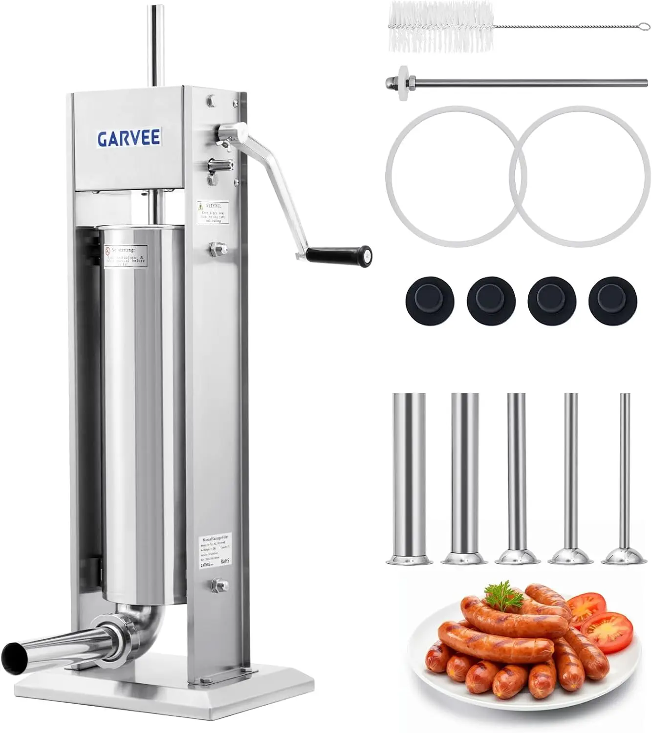 11LB/5L Sausage Stuffer - 304 Stainless Steel Manual Sausage Maker with 2-Speed Gear & Torque Adjustment - Includes 5 Filling Tu
11LB/5L Sausage Stuffer - 304 Stainless Steel Manual Sausage Maker with 2-Speed Gear & Torque Adjustment - Includes 5 Filling Tu