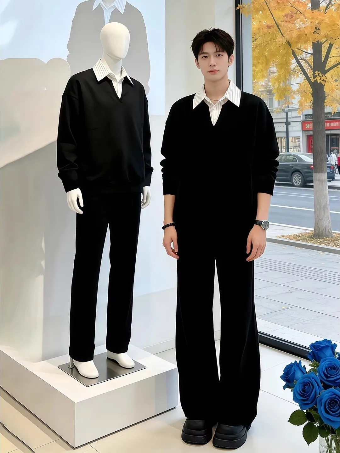 Black Shirt Collar Sweatshirt Men's Spring Stripe Splicing V-neck Long Sleeve Cleanfit Shoulder Outerwear Casual Streetwear
Black Shirt Collar Sweatshirt Men's Spring Stripe Splicing V-neck Long Sleeve Cleanfit Shoulder Outerwear Casual Streetwear