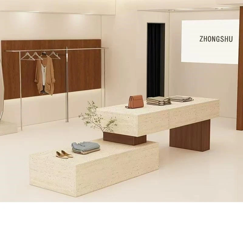 Water Simple store display cabinet in the middle of the store Simple modern women's clothing stone pattern display stand
Water Simple store display cabinet in the middle of the store Simple modern women's clothing stone pattern display stand