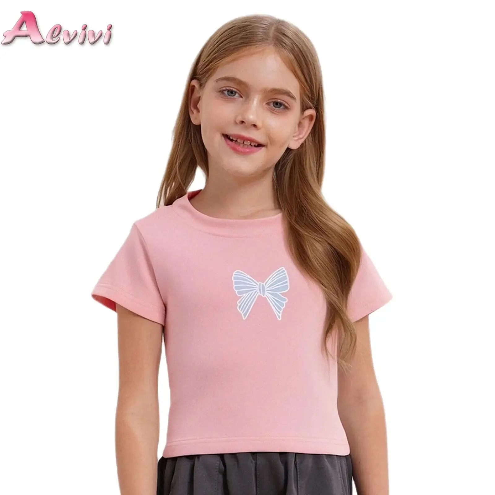 Kids Girls Bowknot Printed Crop Top Round Neck Short Sleeves Lace-Up Cutout Back T-shirt for Birthday Party Picnic Holiday
Kids Girls Bowknot Printed Crop Top Round Neck Short Sleeves Lace-Up Cutout Back T-shirt for Birthday Party Picnic Holiday