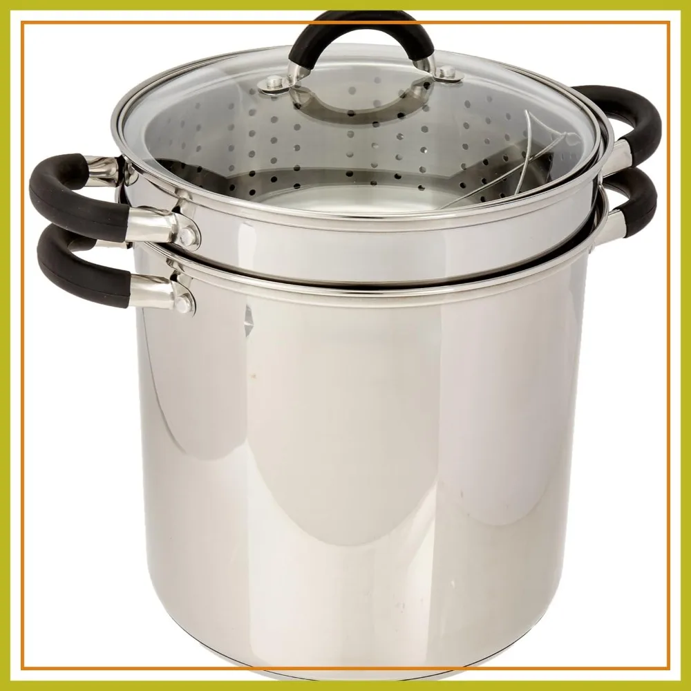 12 Qt Multifunction Stainless Steel Pasta Cooker with Encapsulated Base, Vented Glass Lid, Riveted Silicone Handles
12 Qt Multifunction Stainless Steel Pasta Cooker with Encapsulated Base, Vented Glass Lid, Riveted Silicone Handles