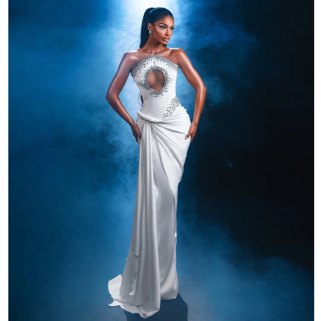 Cutout Strapless Crystals Evening Dresses Exquisite Pleat Prom Dress Satin Party Gown Gala Vestidos Customized
Cutout Strapless Crystals Evening Dresses Exquisite Pleat Prom Dress Satin Party Gown Gala Vestidos Customized