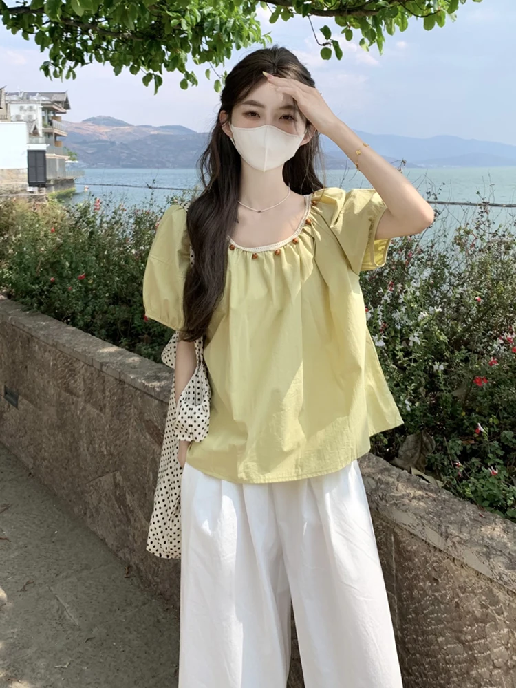 Women's ort Cotton Linen Bubble Sve irt Summer Dopane Doll irt Countryside Sle Top Beautiful Matching Korean Ve...
Women's ort Cotton Linen Bubble Sve irt Summer Dopane Doll irt Countryside Sle Top Beautiful Matching Korean Ve...