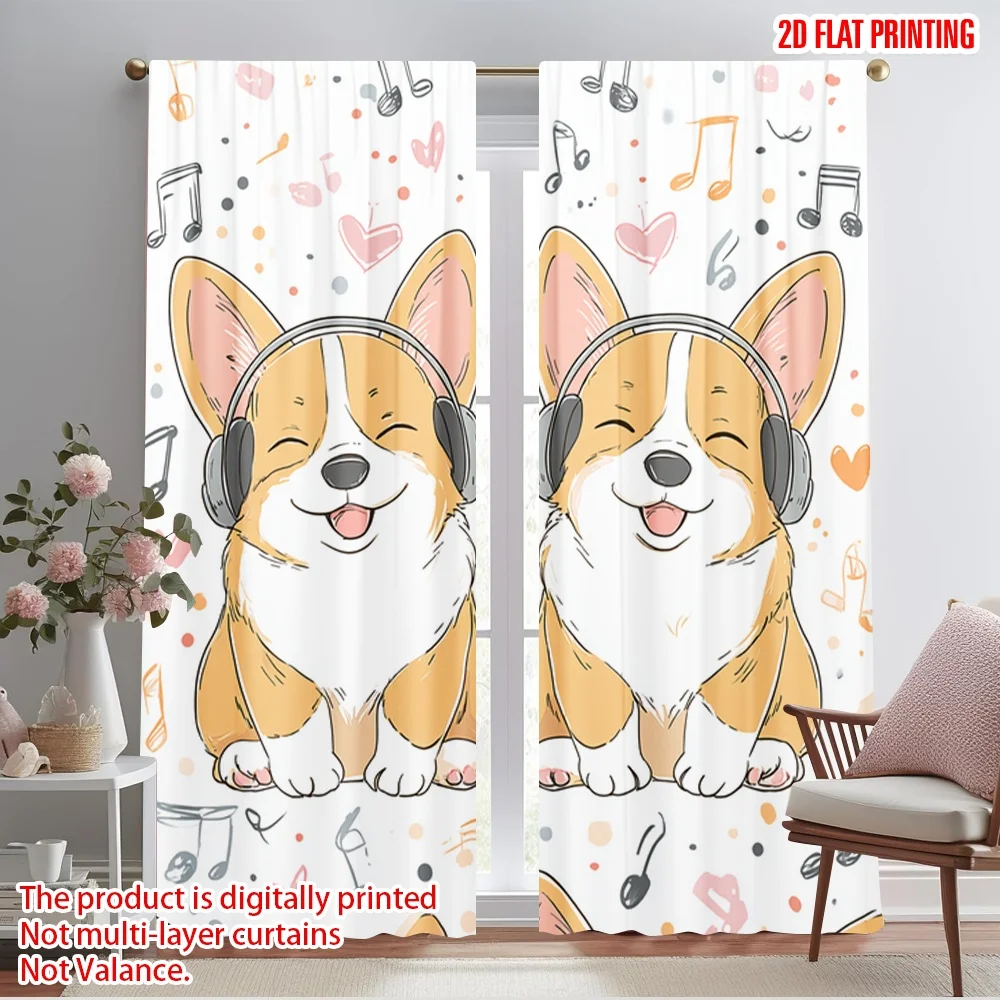 2pcs 2D flat printing Party Curtains Cute Corgis Listening Music Polyester Fabric Without Electricity Family Party Use for Home
2pcs 2D flat printing Party Curtains Cute Corgis Listening Music Polyester Fabric Without Electricity Family Party Use for Home