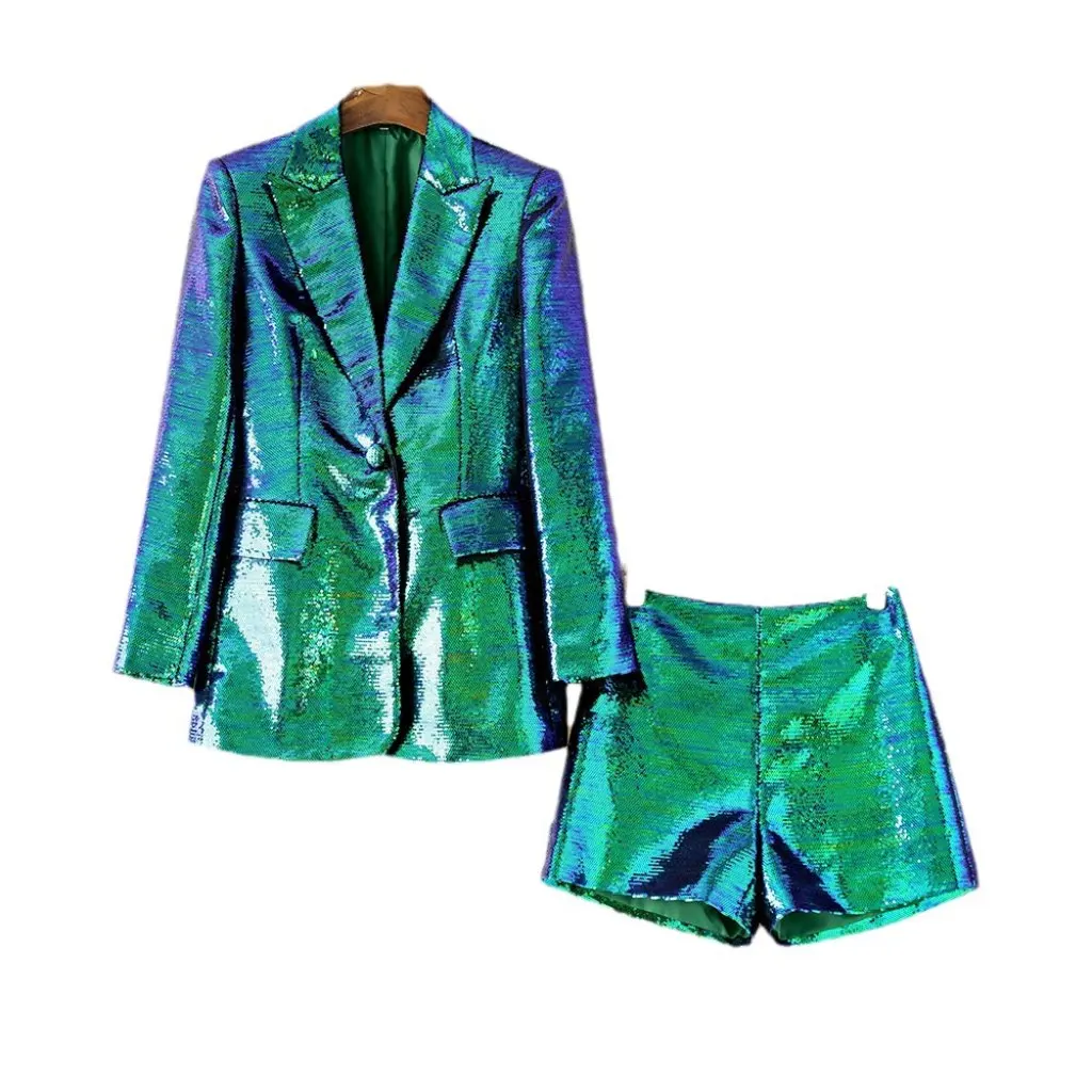 Dark Green Two-Tone Sequin Bling Bling Fashion Blazer Shorts Set Women's Two-Piece Suit Elegant Dress Pants
Dark Green Two-Tone Sequin Bling Bling Fashion Blazer Shorts Set Women's Two-Piece Suit Elegant Dress Pants