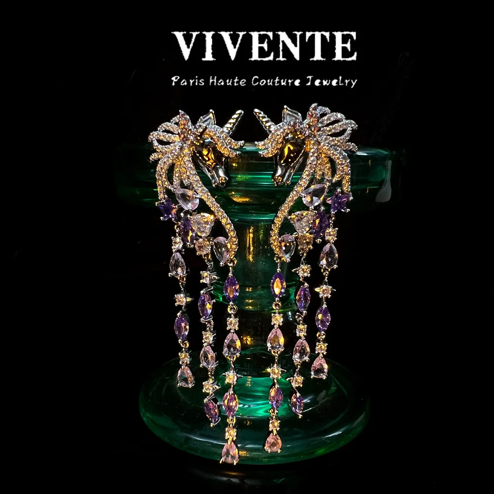Unicorn hand-set zircon tassel colorful treasure dreamy high-end exquisite copper-plated real gold earrings
Unicorn hand-set zircon tassel colorful treasure dreamy high-end exquisite copper-plated real gold earrings