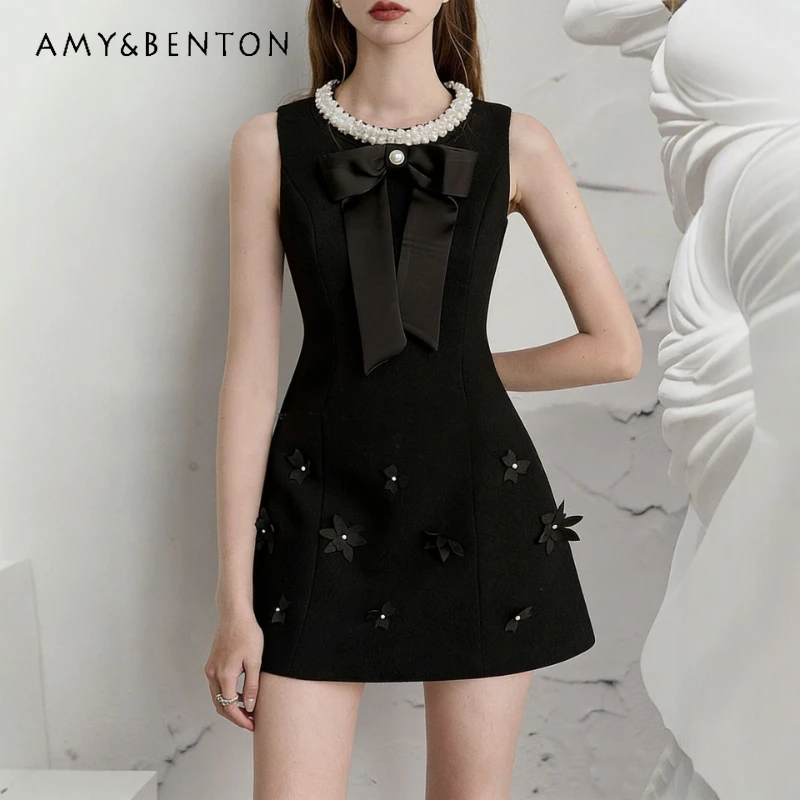 2026 Summer New Black Women's Dress French Heavy Industry Pearl Neckline Three-dimensional Bow Sleeveless Short Dresses Ladies
2026 Summer New Black Women's Dress French Heavy Industry Pearl Neckline Three-dimensional Bow Sleeveless Short Dresses Ladies