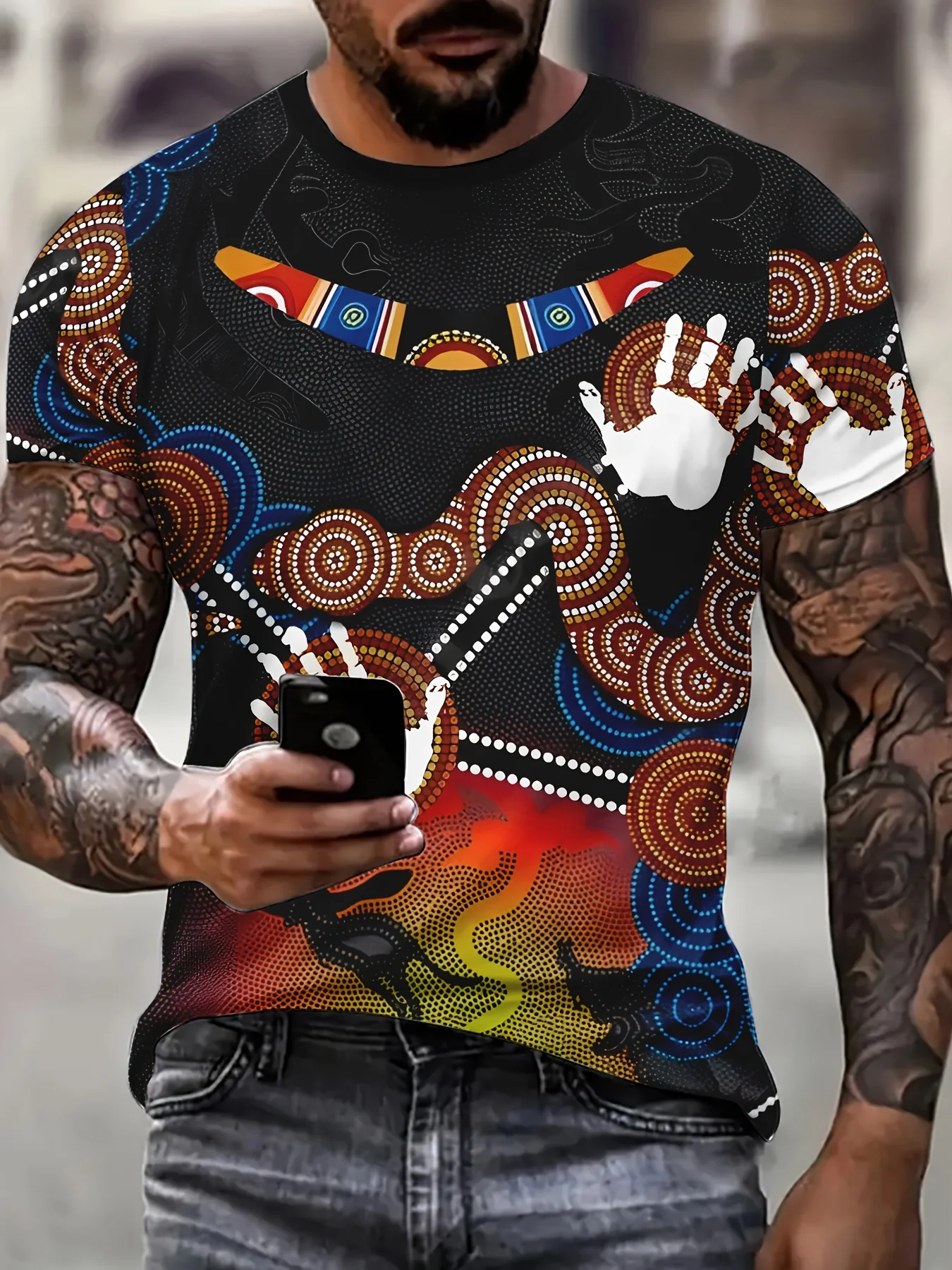 Men'S 3D Print Casual T-Shirt - Vibrant Aboriginal Art Design, Short Sleeve, Round Neck, Lightweight & Luxurious, Regular Fit
Men'S 3D Print Casual T-Shirt - Vibrant Aboriginal Art Design, Short Sleeve, Round Neck, Lightweight & Luxurious, Regular Fit