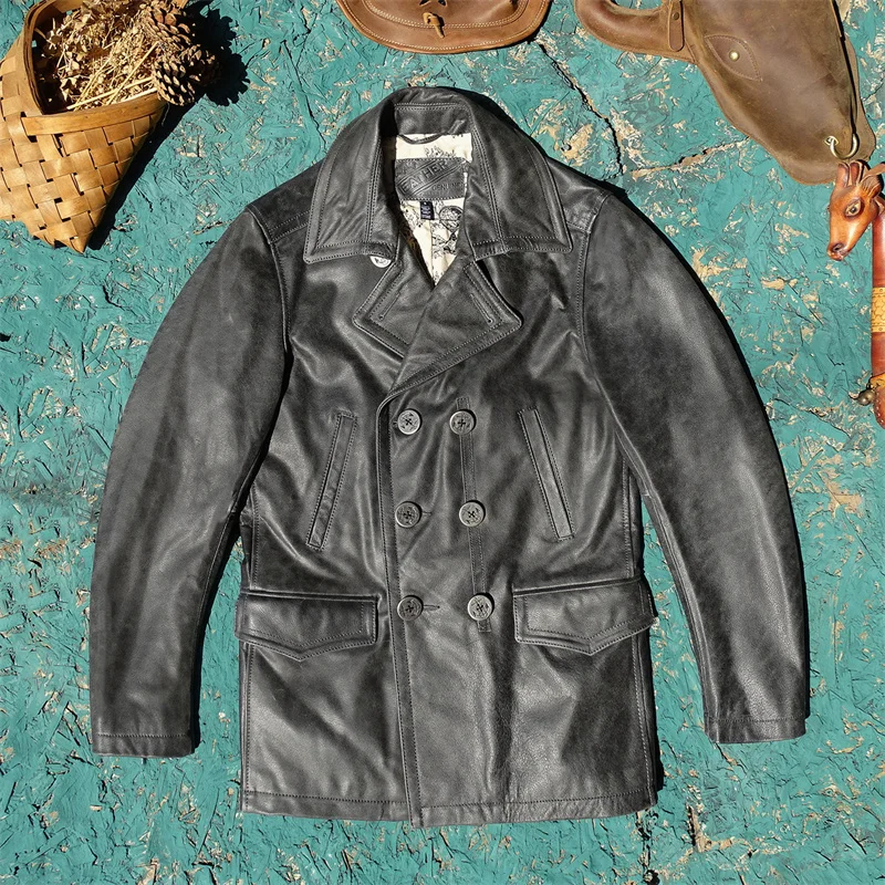 Double-Row Buttoned Long Leather Jaet Men's First Layer Cowhide Genuine Leather Windbreaker Busin Sle by Stone inding
Double-Row Buttoned Long Leather Jaet Men's First Layer Cowhide Genuine Leather Windbreaker Busin Sle by Stone inding