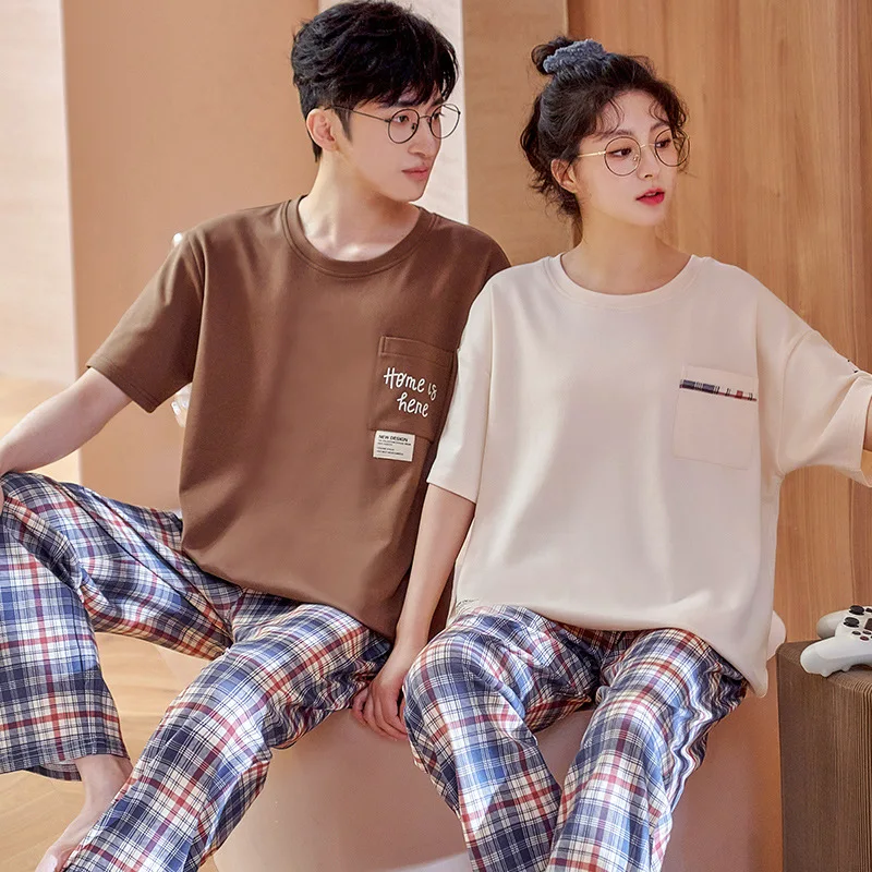 Summer New Couple Cotton Two Piece Set Sleepwear Male Short Sleeve Cute Pajamas Homewear Women Loose Casual Nightwear
Summer New Couple Cotton Two Piece Set Sleepwear Male Short Sleeve Cute Pajamas Homewear Women Loose Casual Nightwear