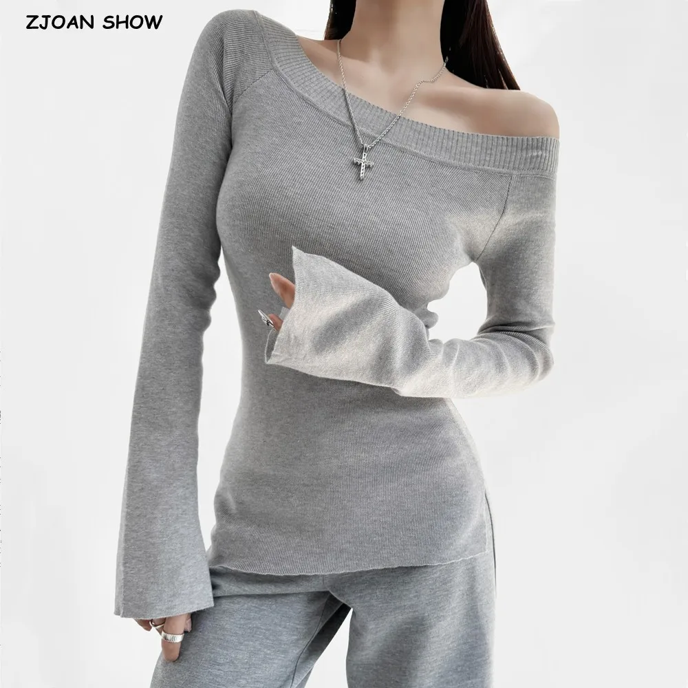 Sexy Women Off Shoulder Knit Slash Collar Sweater Side Slit Slim Knitwear Full Sleeve Asymmetric Jumper Knitwear Gray 4 colors
Sexy Women Off Shoulder Knit Slash Collar Sweater Side Slit Slim Knitwear Full Sleeve Asymmetric Jumper Knitwear Gray 4 colors