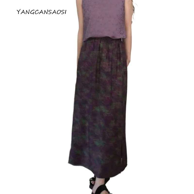 2025 Women's Autumn New 100% Natural Mulberry Silk Gambiered Guangdong Gauze Side Split Blue Purple Leaves Print Straight Skirt
2025 Women's Autumn New 100% Natural Mulberry Silk Gambiered Guangdong Gauze Side Split Blue Purple Leaves Print Straight Skirt