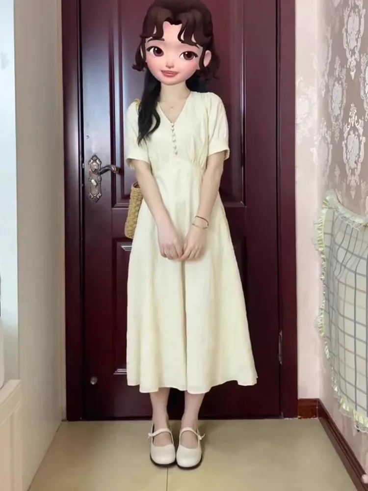 Summer New plus Size Women's Dress Waist Cinched V-Neck Tea Break Long Skirt Slimming Belly Covering Retro Commute Style
Summer New plus Size Women's Dress Waist Cinched V-Neck Tea Break Long Skirt Slimming Belly Covering Retro Commute Style