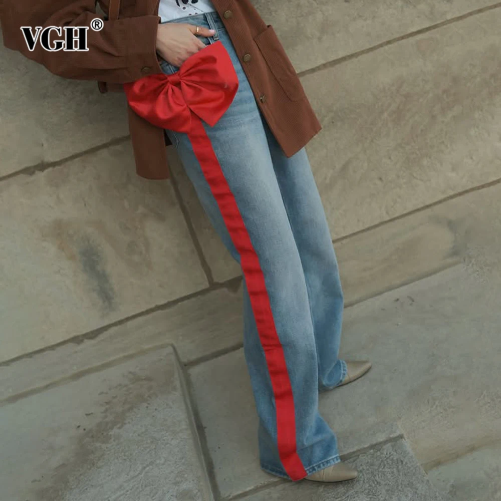 VGH Hit Color Spliced Bowknot Designer Trousers for Women High Waist Spliced Pockets Denim Pants Female Fashion Style Clothes
VGH Hit Color Spliced Bowknot Designer Trousers for Women High Waist Spliced Pockets Denim Pants Female Fashion Style Clothes