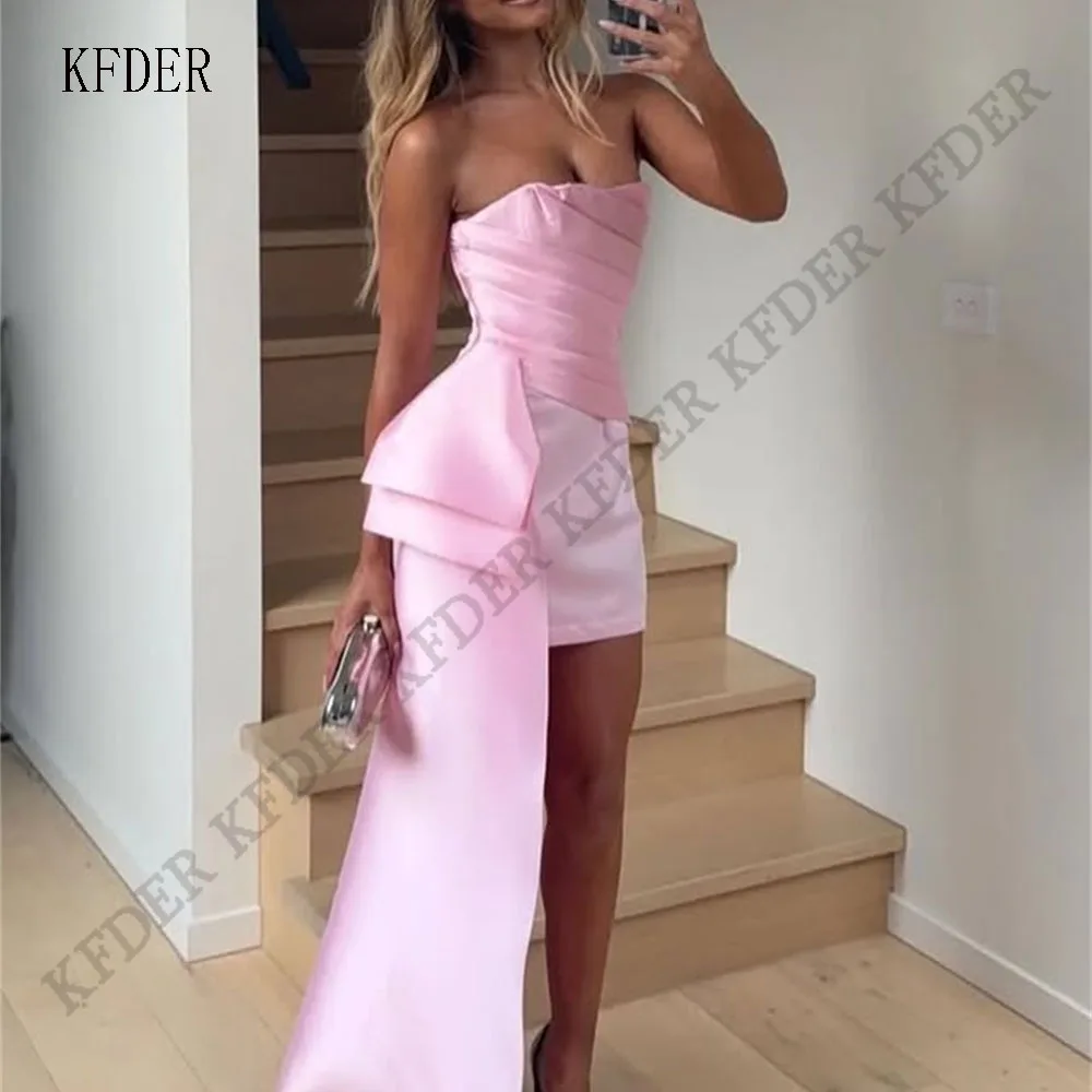 Pink Satin Sheath Evening Dress Mini Length Strapless Tiered Cocktail Clubbing Prom Dress Formal Night Party Gowns Customized
Pink Satin Sheath Evening Dress Mini Length Strapless Tiered Cocktail Clubbing Prom Dress Formal Night Party Gowns Customized
