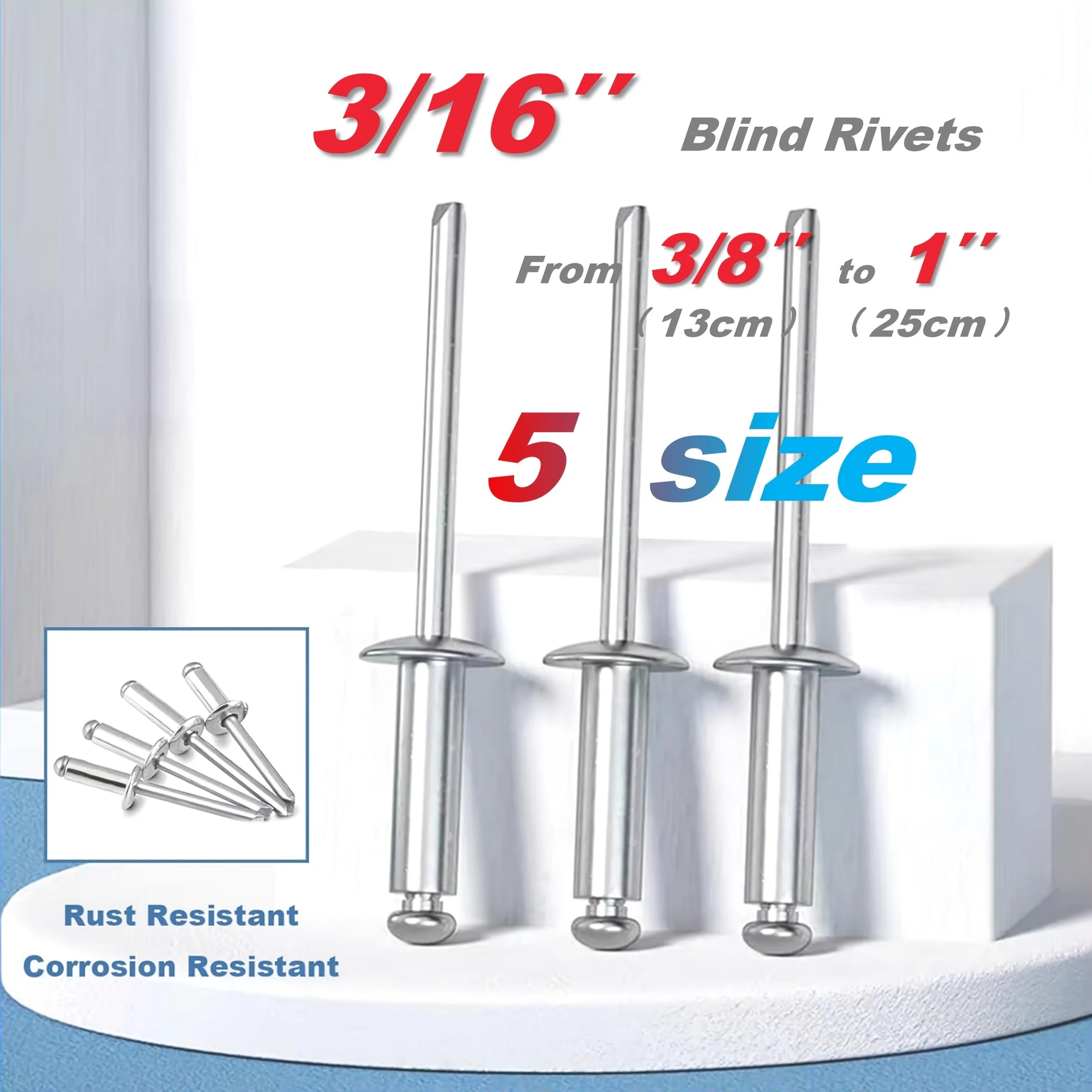 100pcs popular rivets 3/16" x (3/8"~1") aluminum blind rivets, 4.8 x (10 mm~24.5 mm) rivets for metal
100pcs popular rivets 3/16" x (3/8"~1") aluminum blind rivets, 4.8 x (10 mm~24.5 mm) rivets for metal