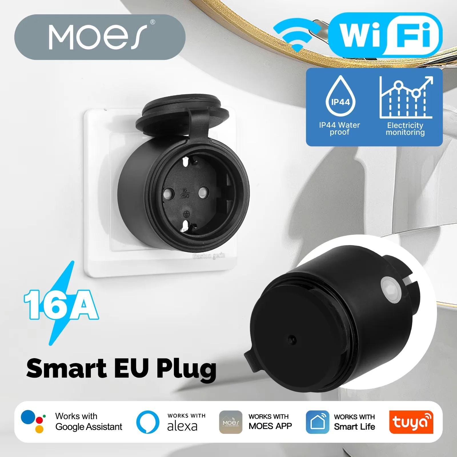 MOES Tuya WiFi Smart IP44 Waterproof Plug 16A EU Socket Outlet Dustproof Power Electricity Monitor Work with Alexa Google Home
MOES Tuya WiFi Smart IP44 Waterproof Plug 16A EU Socket Outlet Dustproof Power Electricity Monitor Work with Alexa Google Home